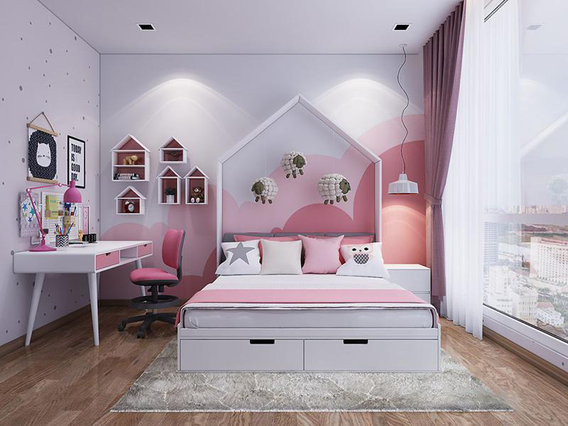 Phòng ngủ cho bé gái thiết kế mở thông thoáng