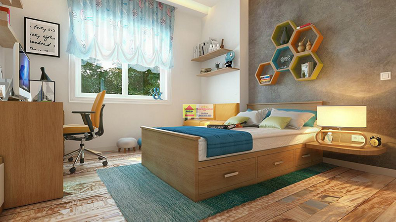 Phòng ngủ bé trai sử dụng nội thất gỗ sang trọng