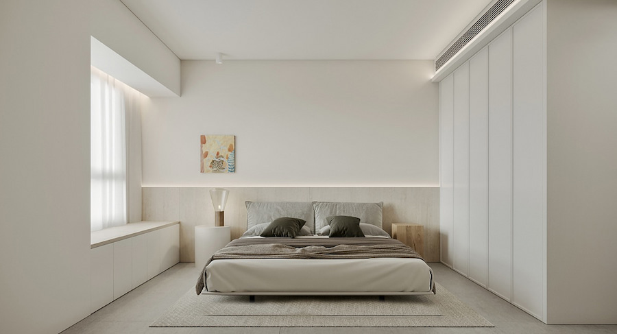 Phòng ngủ tối giản với thiết kế tủ kịch trần 