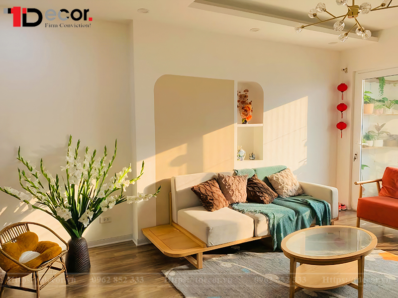 Thiết kế nội thất phòng khách nhà phố mộc mạc, ngập tràn ánh sáng tự nhiên