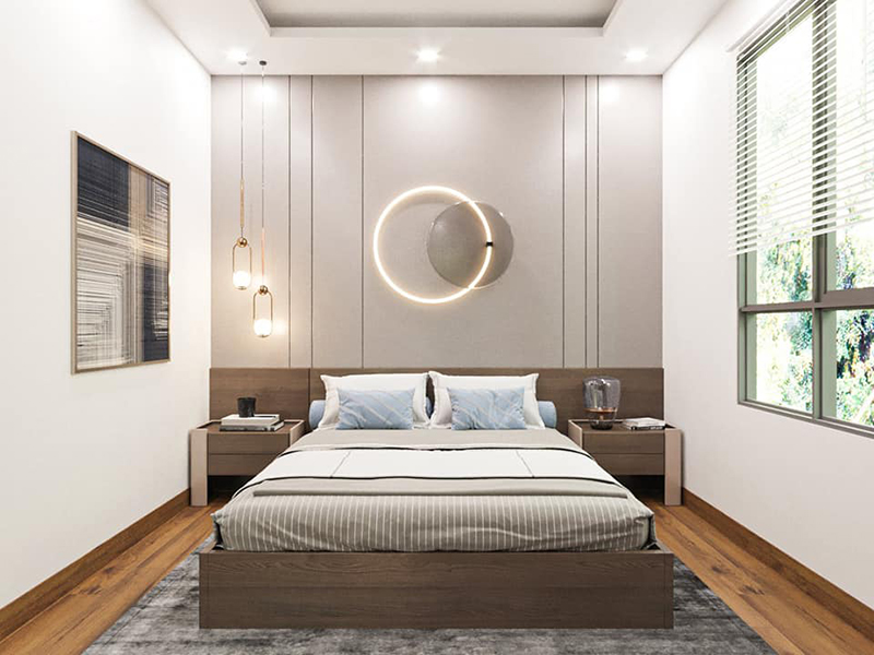 Phòng ngủ tone màu trắng xám thiết kế hiện đại, đơn giản
