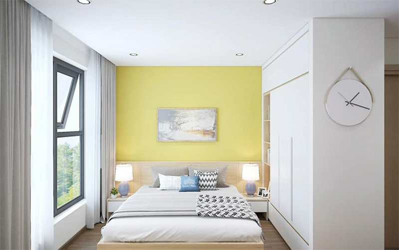 Phòng ngủ tone màu trắng vàng nhẹ nhàng