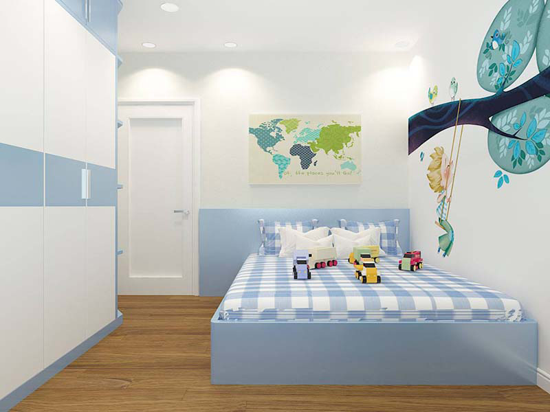 Thiết kế phòng ngủ bé trai tone màu xanh trắng nhẹ nhàng