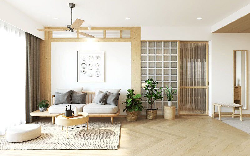 Không gian phòng khách mộc mạc, tinh tế với nội thất gỗ