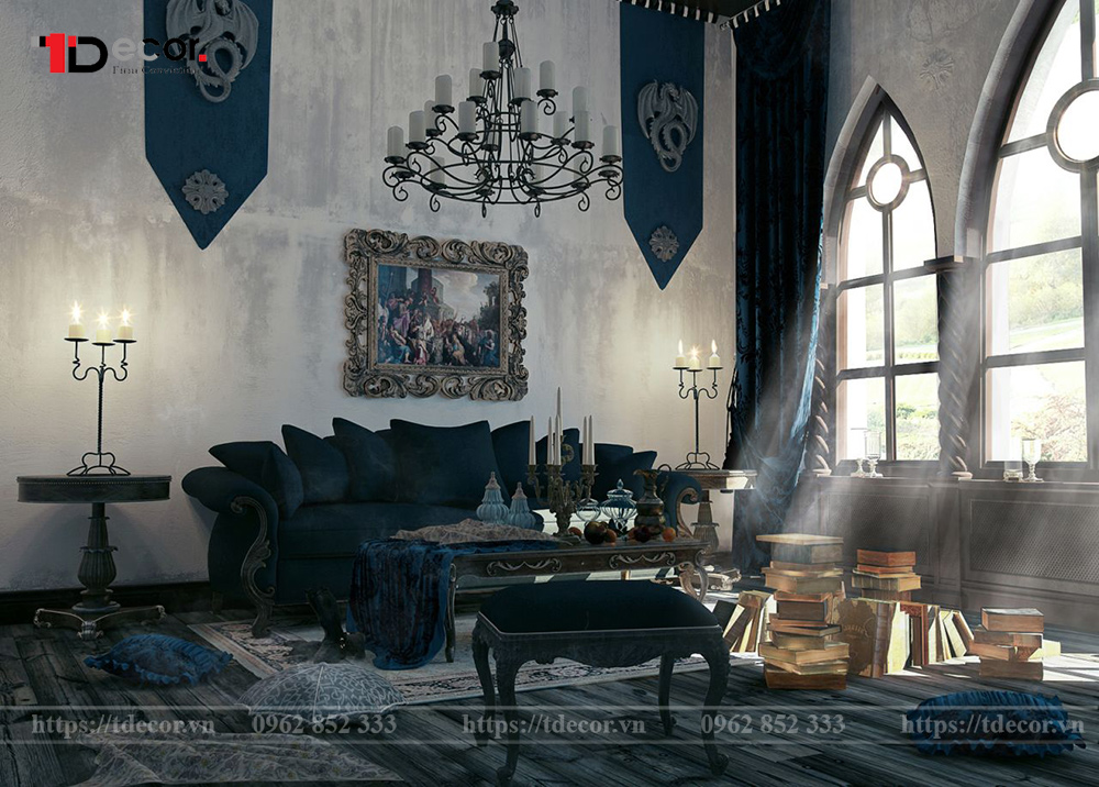 Nội thất phòng khách phong cách Gothic