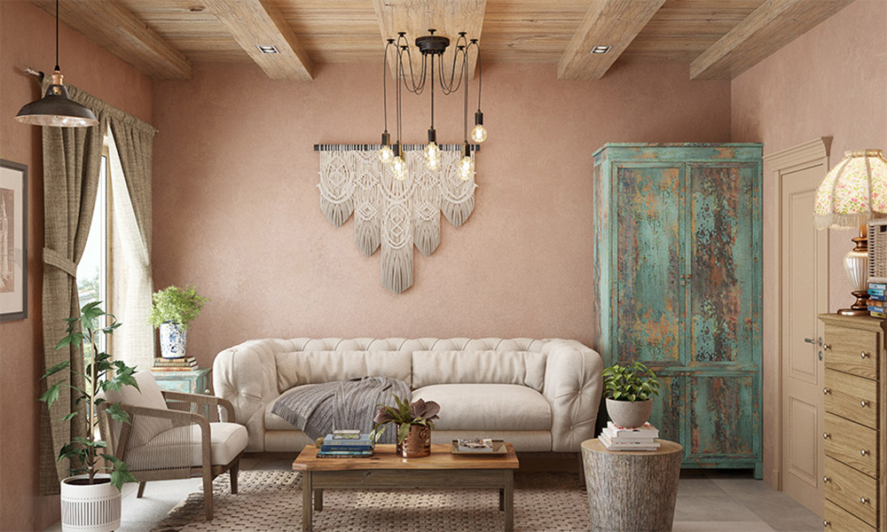 Thiết kế nội thất phòng khách phong cách Wabi Sabi