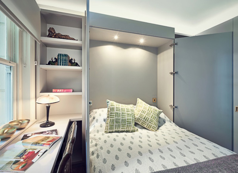 Phòng ngủ 7m2 sử dụng nội thất giường ngủ thông minh kết hợp tủ quần áo 