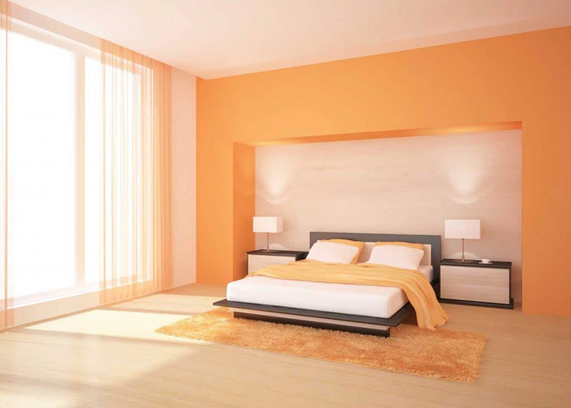 thiết kế phòng ngủ màu cam