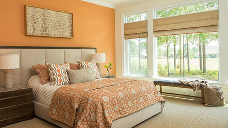 phòng ngủ màu cam nhạt