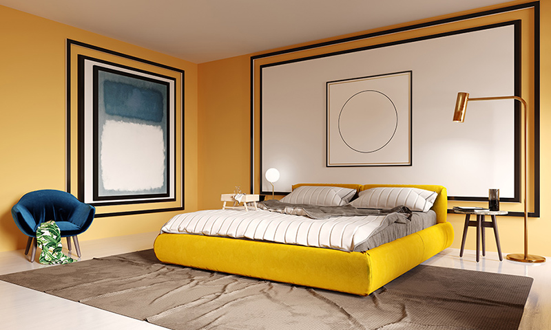 thiết kế phòng ngủ màu vàng