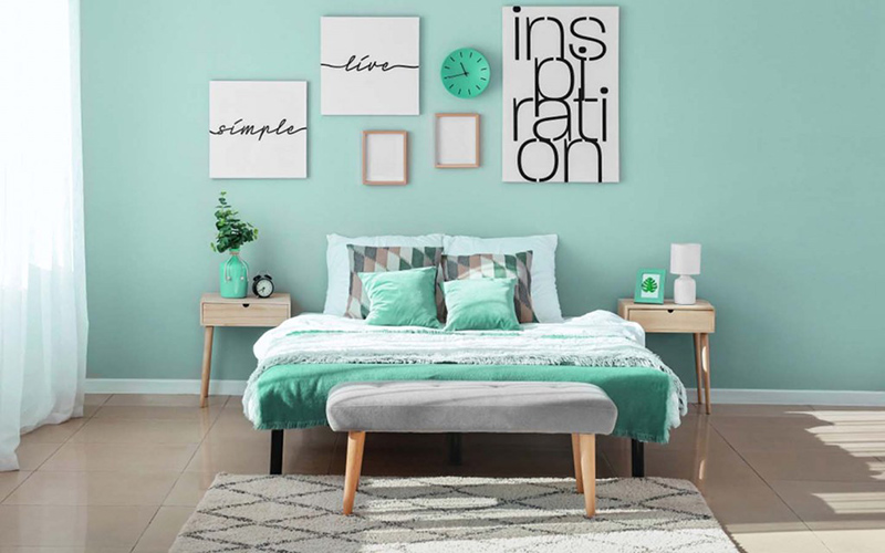 trang trí phòng ngủ màu xanh ngọc