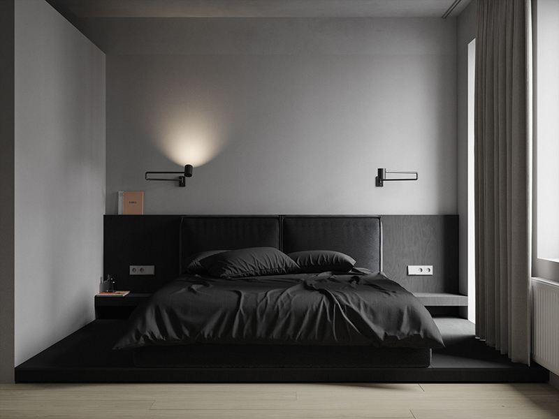 phòng ngủ màu xám đen