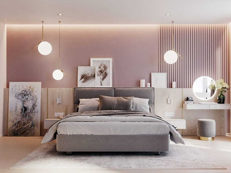phòng ngủ màu hồng hiện đại