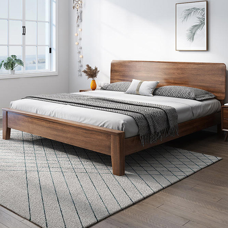 Giường 1m6 gỗ tự nhiên thiết kế đơn giản với màu nâu trầm ấm áp 