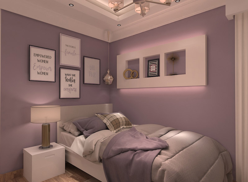 Phòng ngủ sơn màu tím cho con gái