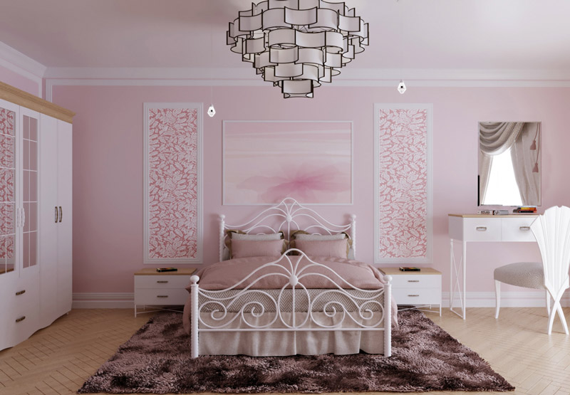 Phòng ngủ màu hồng cổ điển 