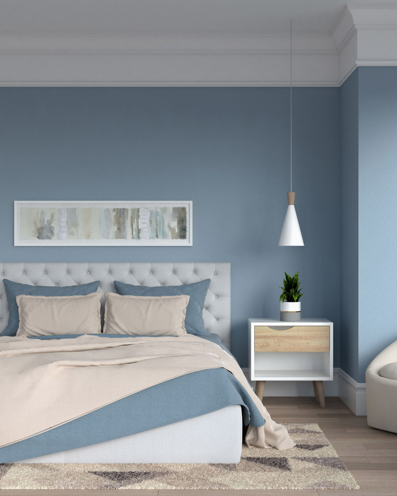 Cách phối màu xanh và trắng hài hòa cho phòng ngủ 