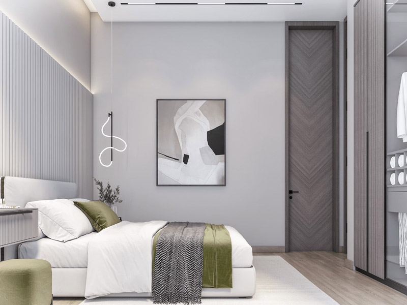 Thiết kế phòng ngủ hiện đại với màu xám và trắng 