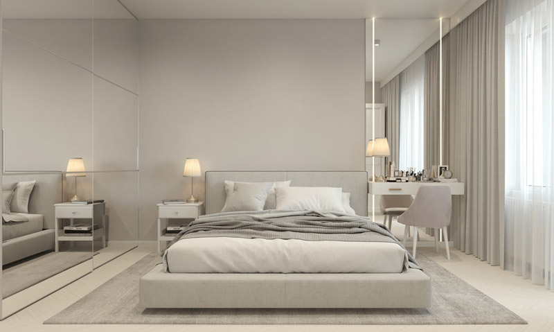 Phòng ngủ tối giản với gam màu trắng xám tinh tế 