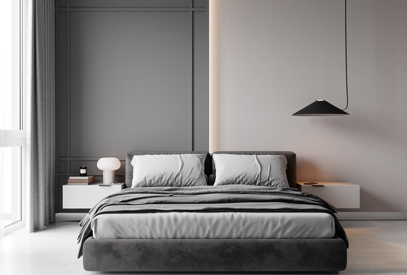 Phòng ngủ màu xám đẹp cho nam giới theo phong cách tối giản 