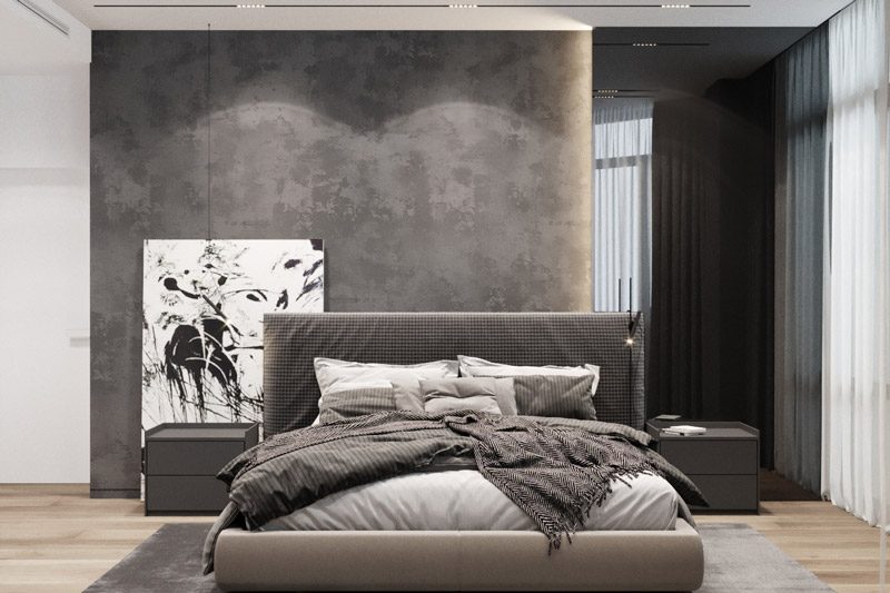 Thiết kế phòng ngủ màu xám cho nam giới hiện đại 