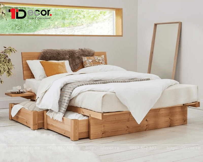 Giường có ngăn kéo bằng gỗ công nghiệp tự nhiên 