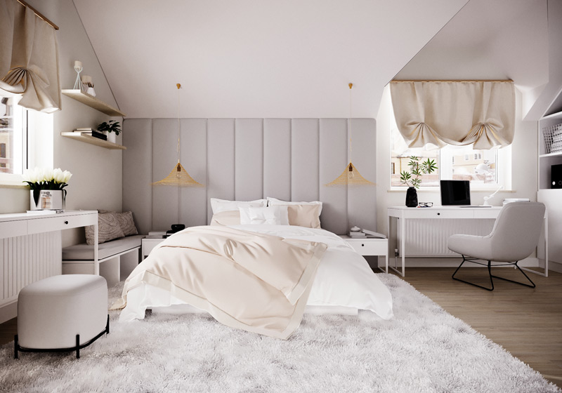 Phòng ngủ phong cách Scandinavian màu trắng tinh khôi 