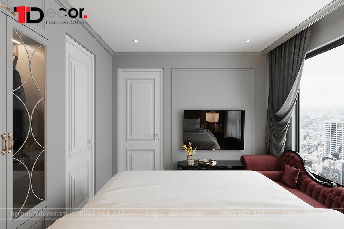 Thiết kế nội thất phòng ngủ master tại căn hộ 2 ngủ Vinhomes Smart City