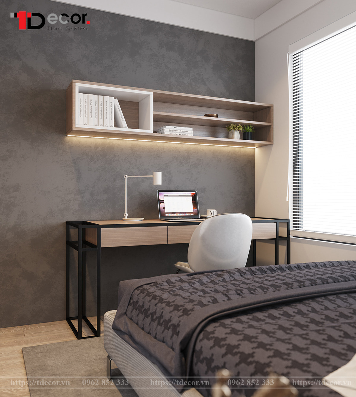 Thiết kế nội thất phòng ngủ chung cư Vinhomes Smart City 64m2 