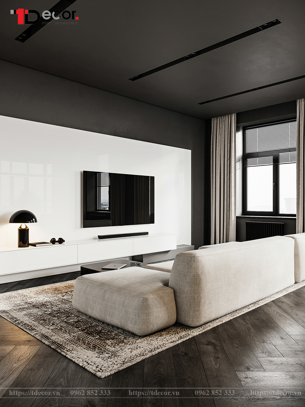 Mẫu phòng khách 30m2 phong cách tối giản 