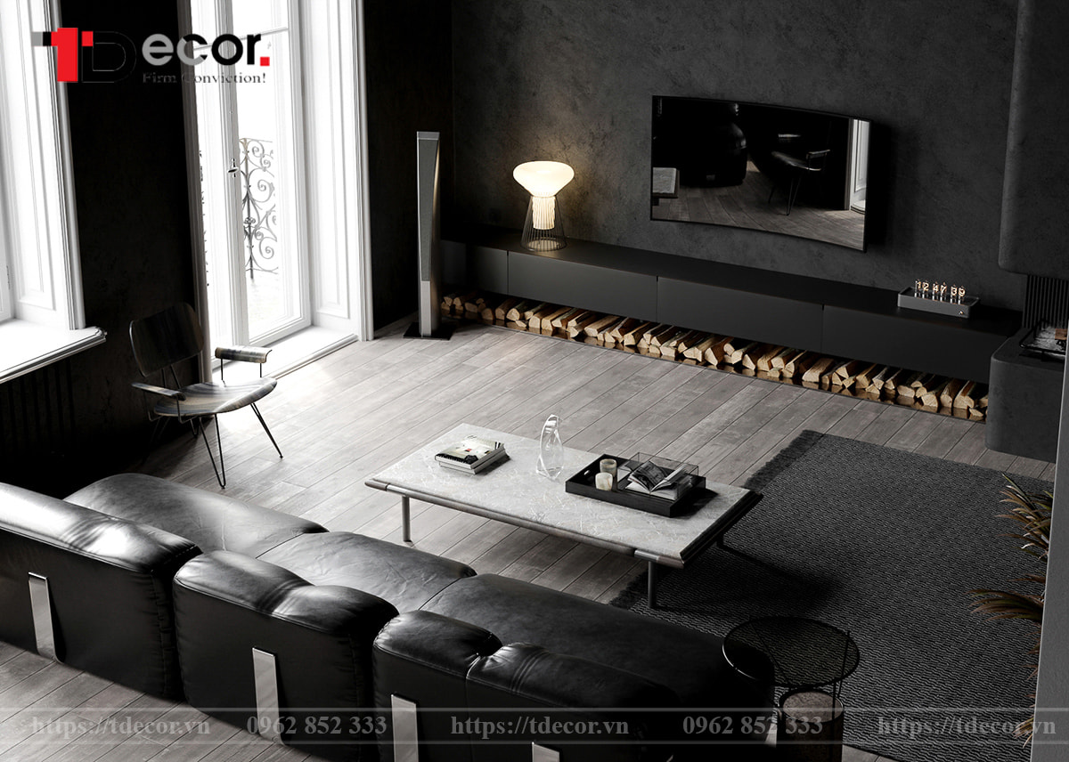 Mẫu phòng khách 30m2 phong cách tối giản 